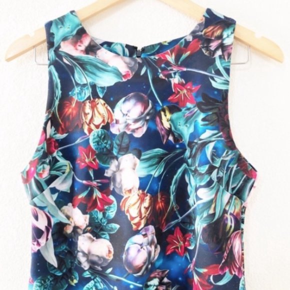 Alexia Admor Dress Ruffle Asymmetrical Floral Stretch Scuba Sleeveless SZ 14 - Picture 5 of 13